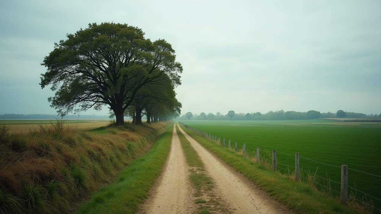 Chemin creux bordé de haies et de chênes dans le bocage breton
