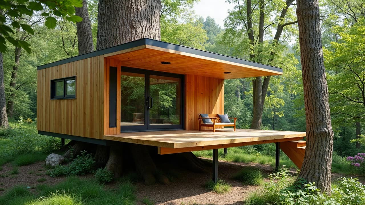 Devis détaillé de construction de cabane perchée posé sur une table en bois, postes distincts identifiés, sans montant lisible