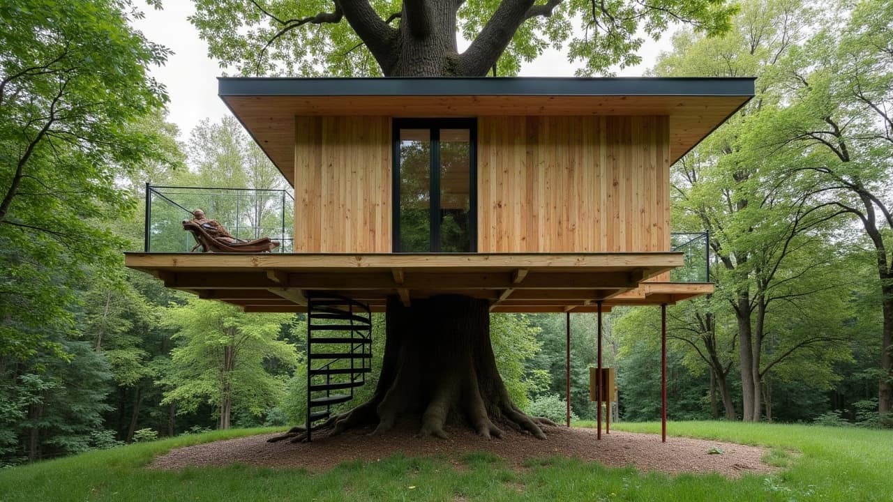 Tronc d'un chêne adulte plusieurs années après l'installation d'une cabane perchée, cicatrisation naturelle autour des points de fixation, arbre sain