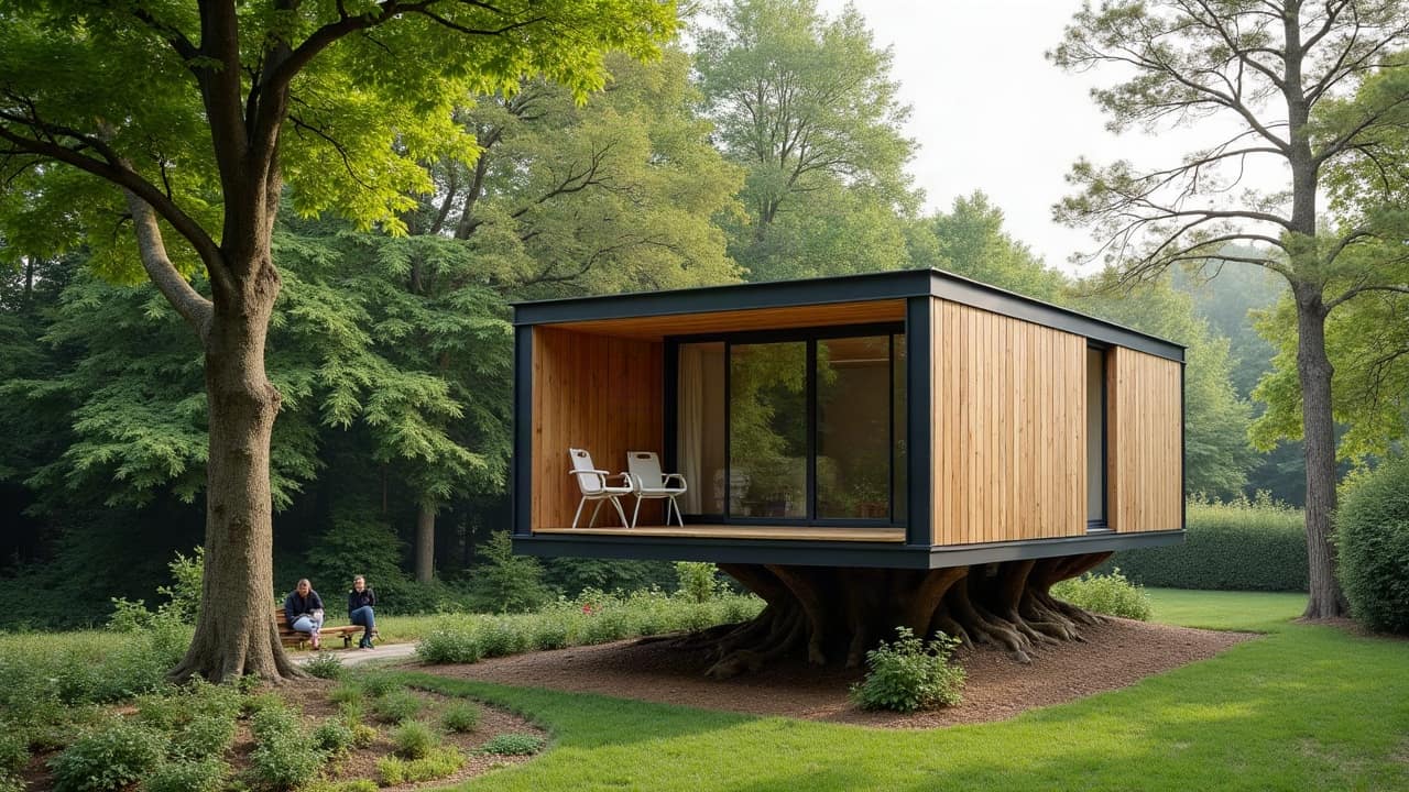 Vue d'ensemble d'un jardin arboré avec plusieurs arbres adultes examinés lors d'une visite de diagnostic, terrain dégagé sous la frondaison