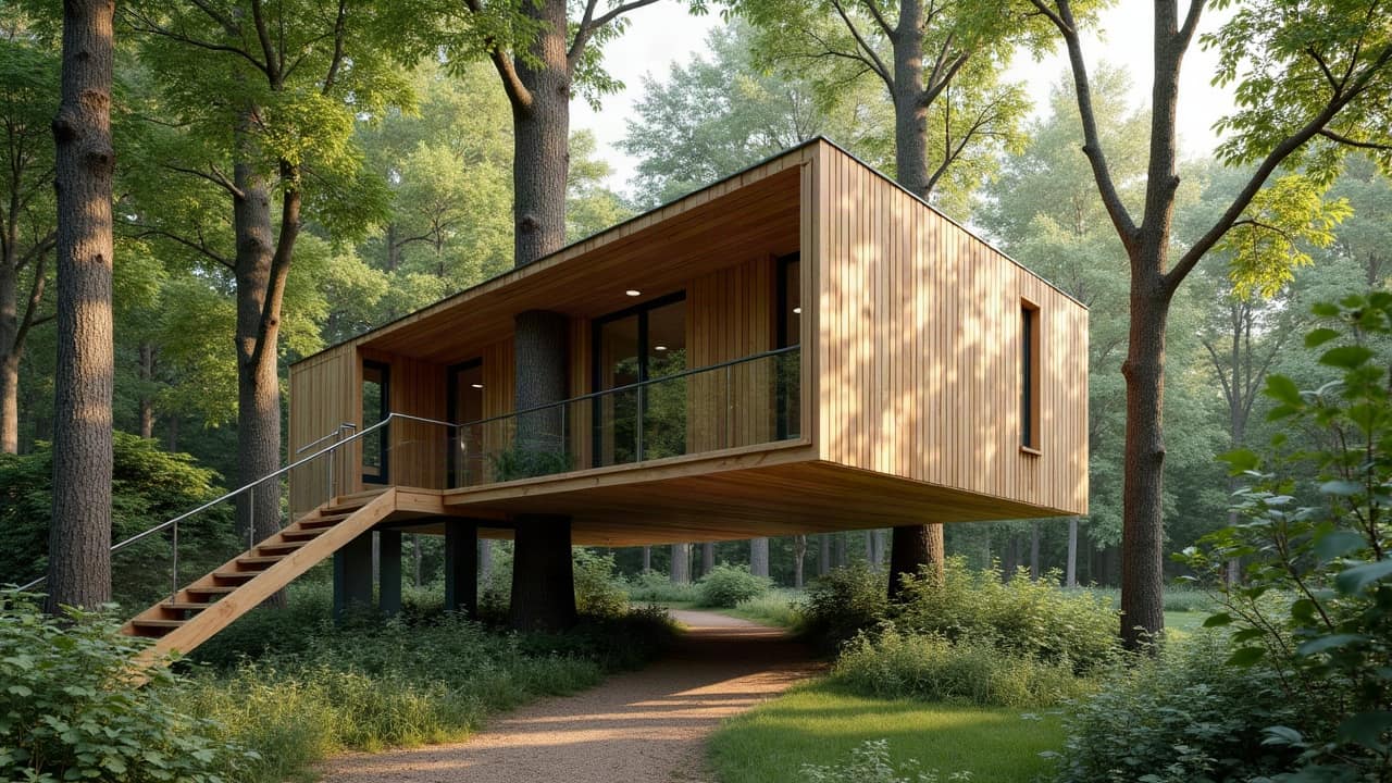 Étude de plans et de documents financiers pour un projet de cabane perchée, ambiance de préparation de dossier avant financement