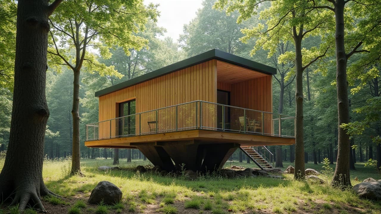Visite de terrain sur une parcelle boisée, examen du sol et des arbres environnants en vue d'un projet de cabane perchée, carnet en main